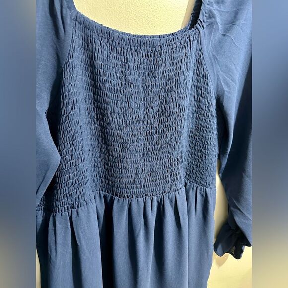 Square Neck Smocked Dress Blue Midi (648) - Picture 2 of 4